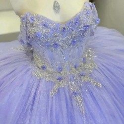 Sparkly Lavender Quinceanera Dress 2024 Ball Gown Off The Shoulder Appliques Lace Beading Sequins Sweet 16 Dress Vestidos 15 de