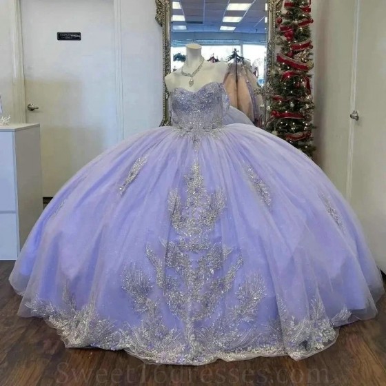 Sparkly Lavender Quinceanera Dress 2024 Ball Gown Off The Shoulder Appliques Lace Beading Sequins Sweet 16 Dress Vestidos 15 de