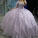 Sparkly Lavender Quinceanera Dress Ball Gown Off The Shoulder 3D Floral Applique Beaded Tull Corset Sweet 16 Vestidos De 15 Anos