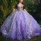 Sparkly Lavender Quinceanera Dress Ball Gown Off The Shoulder Applique Lace Beaded Crystal Tull Corset Sweet 16 Vestidos De 15