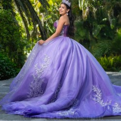 Sparkly Lavender Quinceanera Dress Ball Gown Off The Shoulder Applique Lace Beaded Crystal Tull Corset Sweet 16 Vestidos De 15