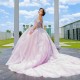 Sparkly Light Lilac Quinceanera Dress Ball Gown Off The Shoulder 3D Floral Applique Beaded Tull Corset Sweet 16 Vestidos De 15