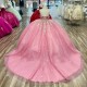 Sparkly Pink Quinceanera Dress Ball Gown Rhinestone Applique Crystal Beaded Flounced Sweet 16 Vestido De 15 Anos