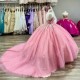 Sparkly Pink Quinceanera Dress Ball Gown Rhinestone Applique Crystal Beaded Flounced Sweet 16 Vestido De 15 Anos