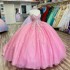 Sparkly Pink Quinceanera Dress Ball Gown Rhinestone Applique Crystal Beaded Flounced Sweet 16 Vestido De 15 Anos