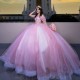 Sparkly Pink Quinceanera Dresses 2024 XV Ball Gown Lace Applique Beads Tull Princess Sweet 16 Dress Birthday Party Vestido De 15