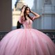 Sparkly Pink Quinceanera Dresses 2024 XV Ball Gown Lace Applique Beads Tull Princess Sweet 16 Dress Birthday Party Vestido De 15