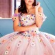 Sparkly Pink Quinceanera Dresses XV Ball Gown Lace Applique Flower Off the Shoulder Princess Sweet 16 Dress