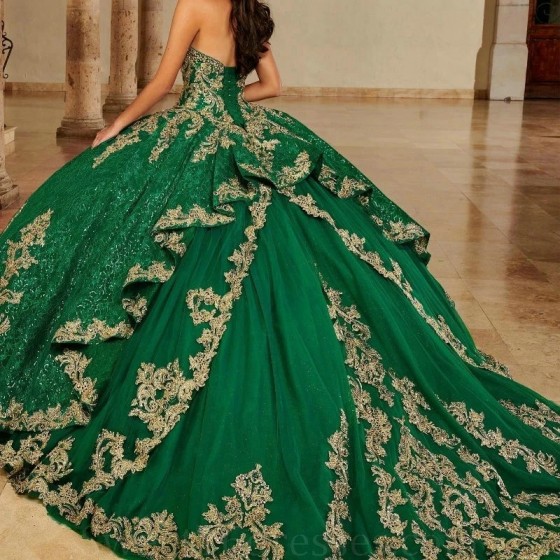 Sparkly Princess Green Shiny Off Shoulder Quinceanera Dresses Sweetheart Lace Applique Sweet 16 Ball Gown Vestidos De 15 Anos