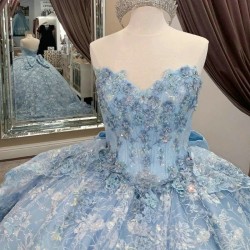 Sparkly Princess Sky Blue Off Shoulder Quinceanera Dresses Sweetheart Lace Applique Bow Sweet 16 Ball Gown Vestidos De 15 Anos