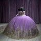 Sparkly Purple Quinceanera Dresses Ball Gown 2024 Off Shoulder Gold Applique Beads Bow Corset Vestido 15 anos Lace-up Sweet 16