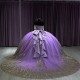 Sparkly Purple Quinceanera Dresses Ball Gown 2024 Off Shoulder Gold Applique Beads Bow Corset Vestido 15 anos Lace-up Sweet 16