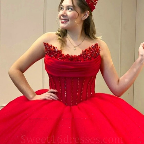 Sparkly Red Quinceanera Dresses Ball Gown 2024 Off Shoulder Beading Bow Corset vestido 15 anos quinceanera Lace-up Sweet 16