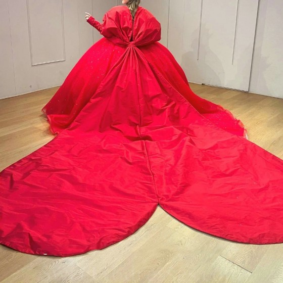 Sparkly Red Quinceanera Dresses Ball Gown 2024 Off Shoulder Beading Bow Corset vestido 15 anos quinceanera Lace-up Sweet 16