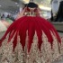 Sparkly Red Quinceanera Dresses Halter Beads Gold Appliques Lace With Cape Princess Sweet 16 Party Gown vestidos para xv anos