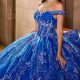 Sparkly Royal Blue Princess Quinceanera Dresses Off Shoulder Ball Gown Glitter Lace Crystals Beads Tull Sweet 16th Dress Vestido