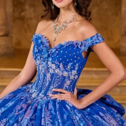 Sparkly Royal Blue Princess Quinceanera Dresses Off Shoulder Ball Gown Glitter Lace Crystals Beads Tull Sweet 16th Dress Vestido