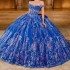 Sparkly Royal Blue Princess Quinceanera Dresses Off Shoulder Ball Gown Glitter Lace Crystals Beads Tull Sweet 16th Dress Vestido