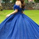 Sparkly Royal Blue Quinceanera Dress Ball Gown Off The Shoulder Lace Applique Beaded Tull Corset Mexican Sweet 16 Vestidos De 15