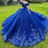 Sparkly Royal Blue Quinceanera Dress Ball Gown Off The Shoulder Lace Applique Beaded Tull Corset Mexican Sweet 16 Vestidos De 15