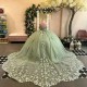 Sparkly Sage Green Quinceanera Dress Ball Gown Off The Shoulder 3D Floral Applique Beaded Corset Sweet 16 Vestidos De 15 Anos