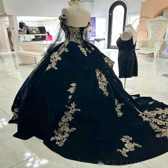 Sweet 16 Navy Blue Quinceanera Dress with Cape 2024 Off Shoulder Appliques Lace Beads Crystal Princess Party Gown Vestidos De 15