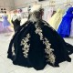 Sweet 16 Navy Blue Quinceanera Dress with Cape 2024 Off Shoulder Appliques Lace Beads Crystal Princess Party Gown Vestidos De 15