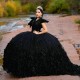 Sweetheart Black Quinceanera Dress Off the Shoulder Princess Prom Gown Tulle Appliques Lace Beads Sweet 15 16 Dress Vestidos De