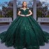 Sweetheart Emerald Green Pageant Quinceanera Dresses Appliques Lace Beads Off the Shoulder Princess Party Sweet 15