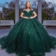 Sweetheart Emerald Green Pageant Quinceanera Dresses Appliques Lace Beads Off the Shoulder Princess Party Sweet 15