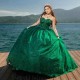 Sweetheart Emerald Green Quinceanera Dresses For Sweet 15 Year Sexy Off the Shoulder Puffy Ball Gown Lace Beads Princess