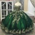 Sweetheart Green Shiny Quinceanera Dresses For 16 Girl Long Train Luxury Applique Lace Beads Birthday Prom Dress