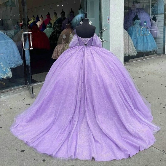 Sweetheart Lavender Princess Quinceanera Dresses Beading Crystal Party Dress Tulle Elegent Sweet Vestido De 15 16 Anos