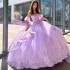 Sweetheart Lavender Quinceanera Dresses Party Off the Shoulder Evening Prom Dress for Women Tulle Applique Lace Beads Ball Gown