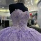 Sweetheart Lavender Quinceanera Dresses for 15 Year Ball Gown Sexy Applique Bow Beads Off the Shoulder Long Party Dress