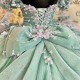 Sweetheart Light Green Girl Flower Quinceanera Dresses Glitter Tulle Appliques 3D Flower Ball Gown Pageant Birthday Party Gown