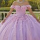 Sweetheart Lilac Quinceanera Dresses Flower Lace Beads Tull Vestidos De 15 Anos Party Prom Vestidos De 15 Quinceanera