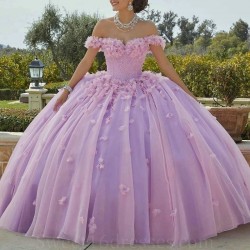 Sweetheart Lilac Quinceanera Dresses Flower Lace Beads Tull Vestidos De 15 Anos Party Prom Vestidos De 15 Quinceanera