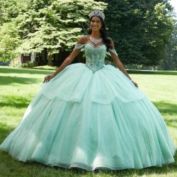 Sweetheart Mint Green Shiny Quinceanera Dresses Off Shoulder Birthday Sequined Lace Beads Princess Gowns vestidos de 15