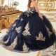 Sweetheart Navy Blue Shiny Ball Gown Quinceanera Dresses Sweet 16 Prom Gowns Applique Lace Vestidos De 15 quinceanera