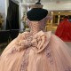 Sweetheart Pink Ball Gown Quinceanera Dress Tulle Appliques Beads Flowers Bow Off Shoulder Sweet 15 16 Birthday Party Form