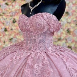 Sweetheart Pink Princess Ball Gown Applique Lace Tull Quinceanera Dresses Sweet 15 16 Birthday Party Dress