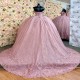 Sweetheart Pink Princess Ball Gown Applique Lace Tull Quinceanera Dresses Sweet 15 16 Birthday Party Dress