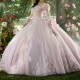 Sweetheart Pink Quinceanera Dress Long Sleeves Applique Lace Beads Sweep Train Sweet 15 Party Dress Gown robes de soiree 15