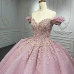 Sweetheart Pink Quinceanera Dress Off-Shoulder Party Prom Dress Lace Applique Sweet 16 Princess Vestidos De 15 Anos