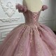 Sweetheart Pink Quinceanera Dress Off-Shoulder Party Prom Dress Lace Applique Sweet 16 Princess Vestidos De 15 Anos