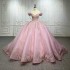 Sweetheart Pink Quinceanera Dress Off-Shoulder Party Prom Dress Lace Applique Sweet 16 Princess Vestidos De 15 Anos