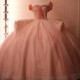 Sweetheart Pink Quinceanera Dresses Applique Tulle Beading Off The Shoulder Party Dress Lace Up Court Train Prom Ball Gown