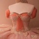 Sweetheart Pink Quinceanera Dresses Applique Tulle Beading Off The Shoulder Party Dress Lace Up Court Train Prom Ball Gown