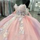 Sweetheart Pink Quinceanera Dresses Off the Shoulder Beads Applique Lace Ball Gown Sweet Sixteen Dress Gowns vestido